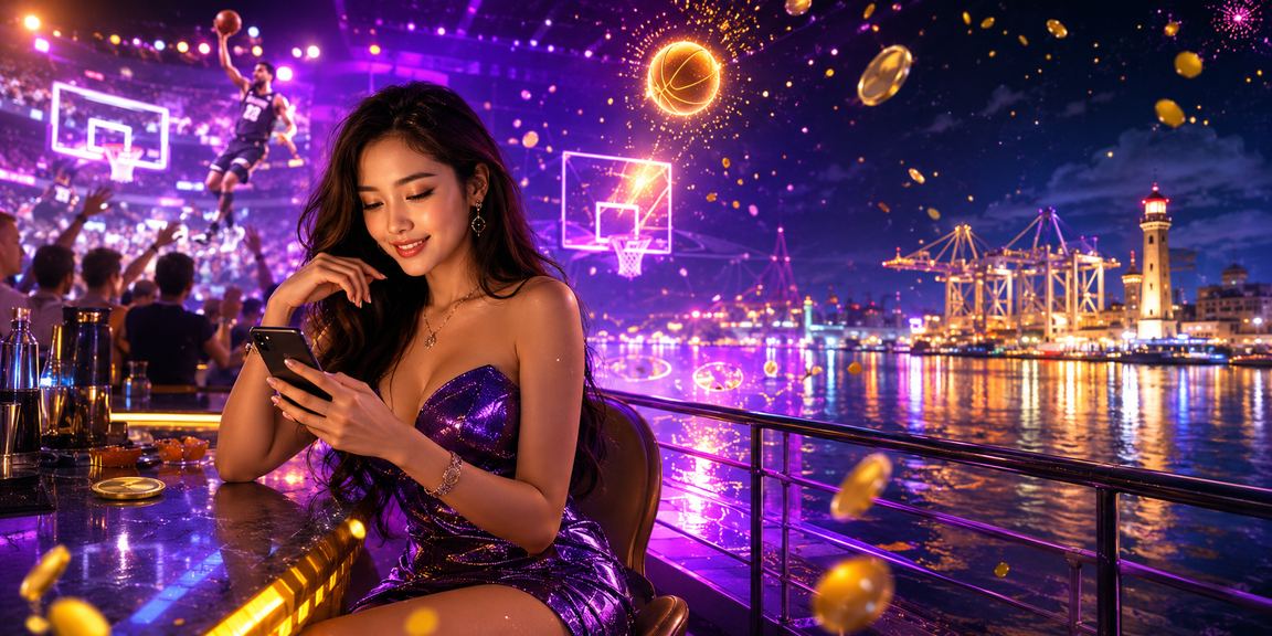 Bối cảnh bóng rổ Vũng Tàu với bảng tỷ lệ thể thao phong cách neon
